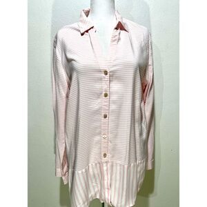 J. Jill shirt pink button up strips light comfy casual lagenlook flare women's M